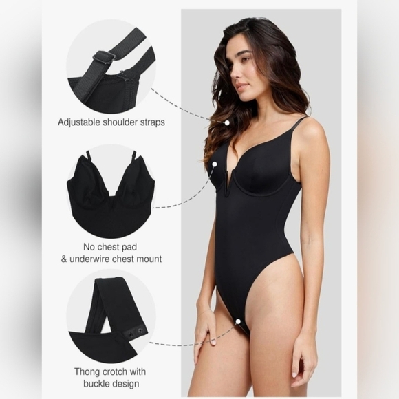 Deep V-Neck Low Back Sculpting Thong Bodysuit #957 NWOT - Picture 7 of 11